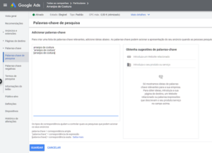 inserir palavras-chave google ads